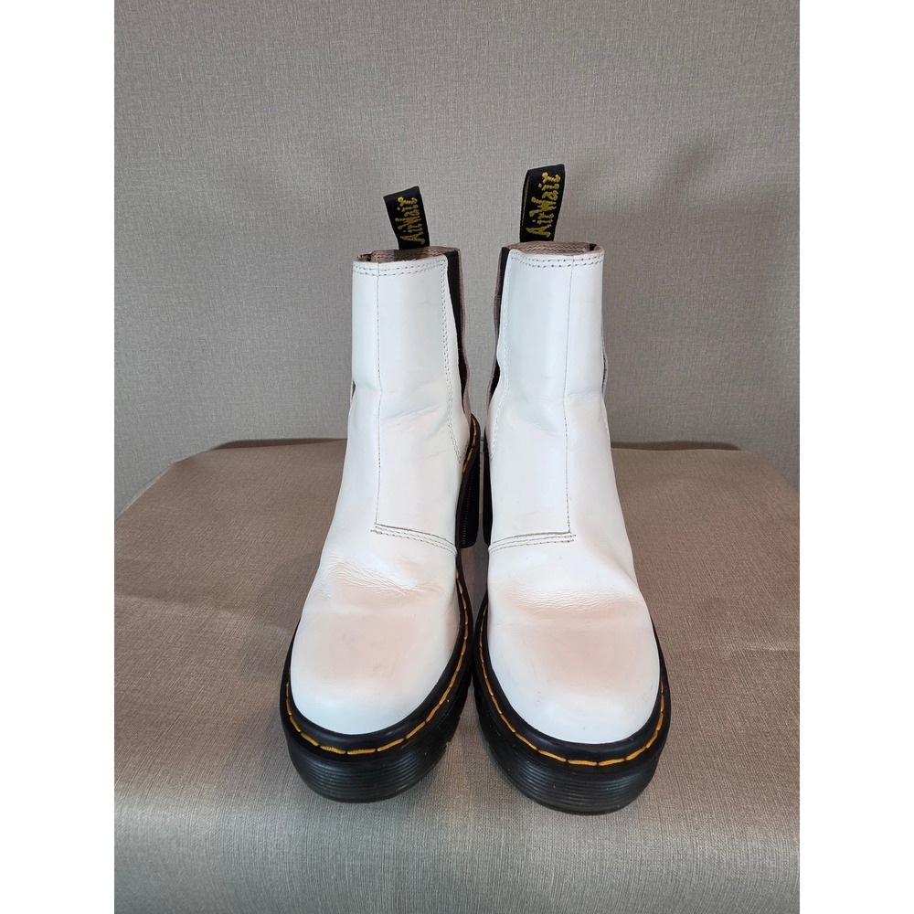 Dr. Martens Spence White Leather Flared Heel Chelsea Boots US Women 5 UK 3 EU 36